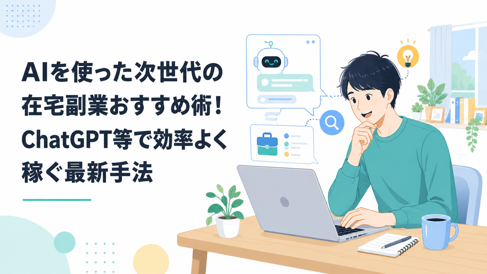 自宅のデスクでノートパソコンを開き、AIチャット画面を見ながら求人情報を調べる20代会社員のイメージ