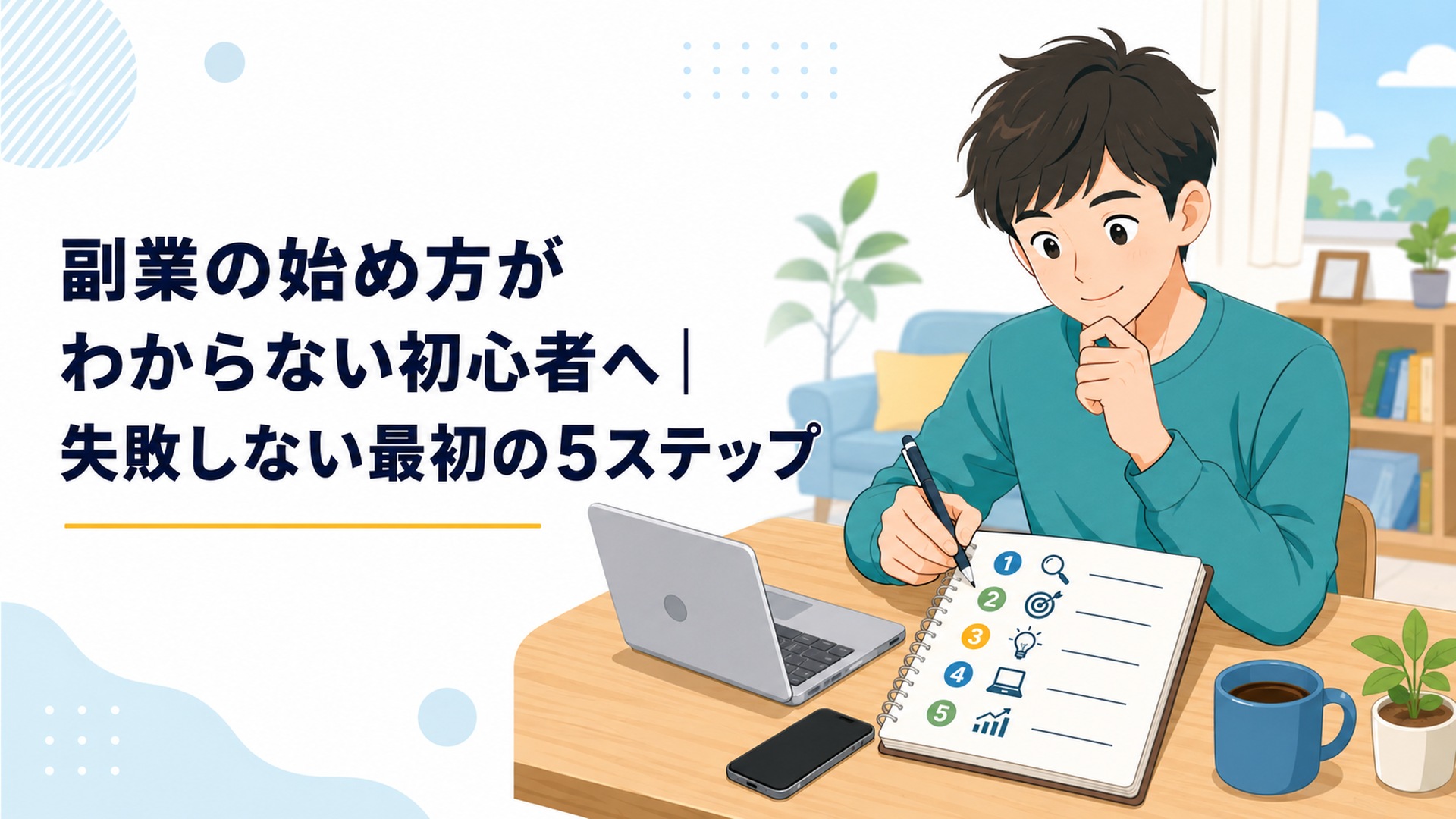 副業を始めるための5ステップをノートに整理する若い会社員