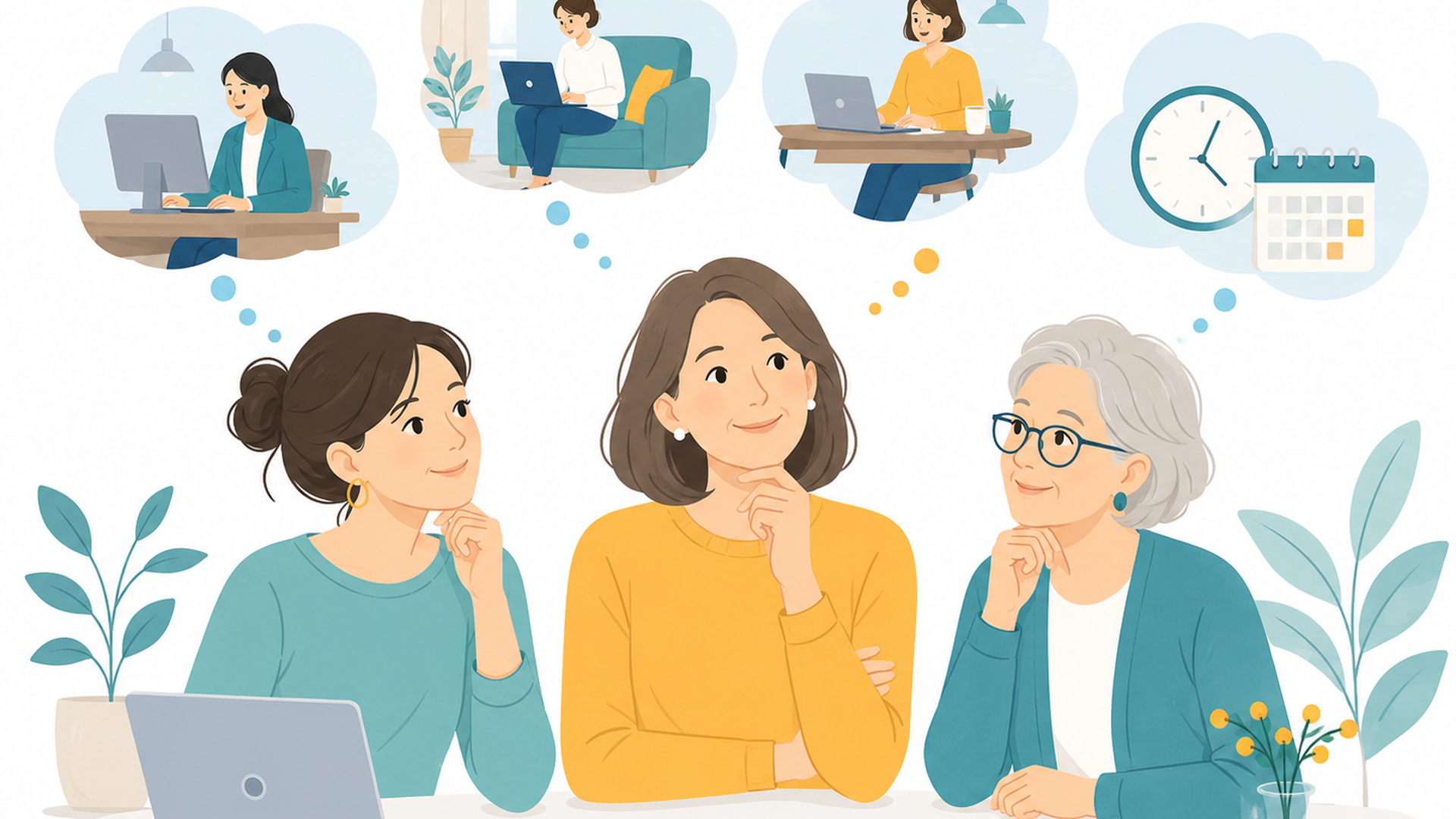 年代の異なる女性たちが自分に合う働き方を考える場面