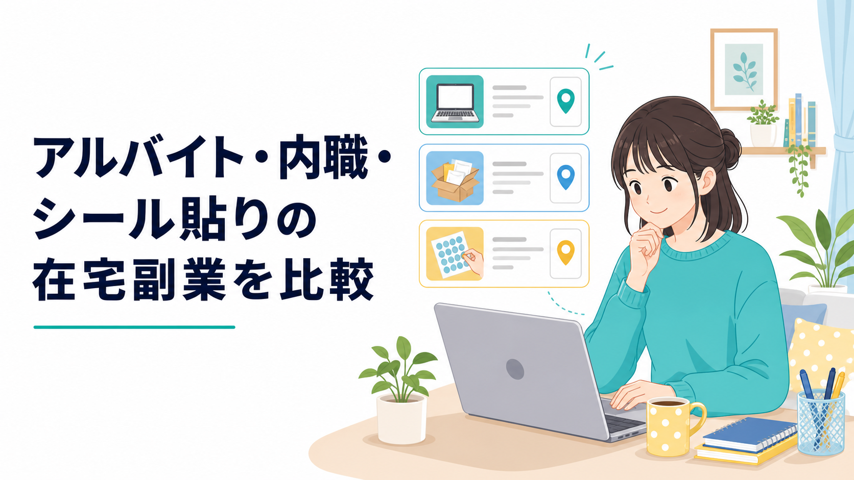 自宅で副業求人を見比べながら勤務地欄を確認する20代会社員